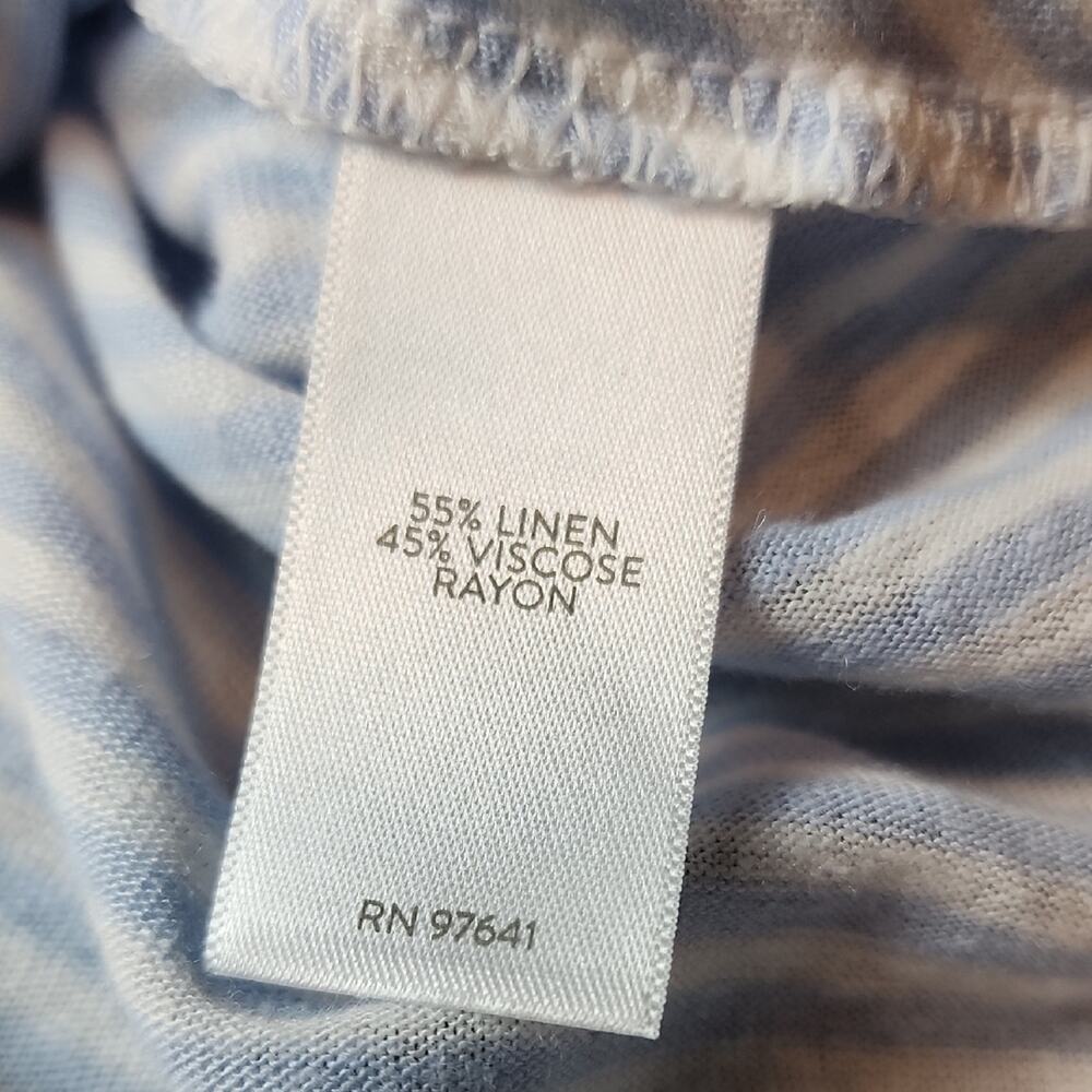 J. JILL | Cute Light Blue White Striped Cap Sleeve Linen Blend Waist Tie Top | M - Picture 8 of 12